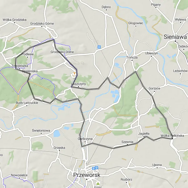 Map miniature of "The Łańcut Loop" cycling inspiration in Podkarpackie, Poland. Generated by Tarmacs.app cycling route planner