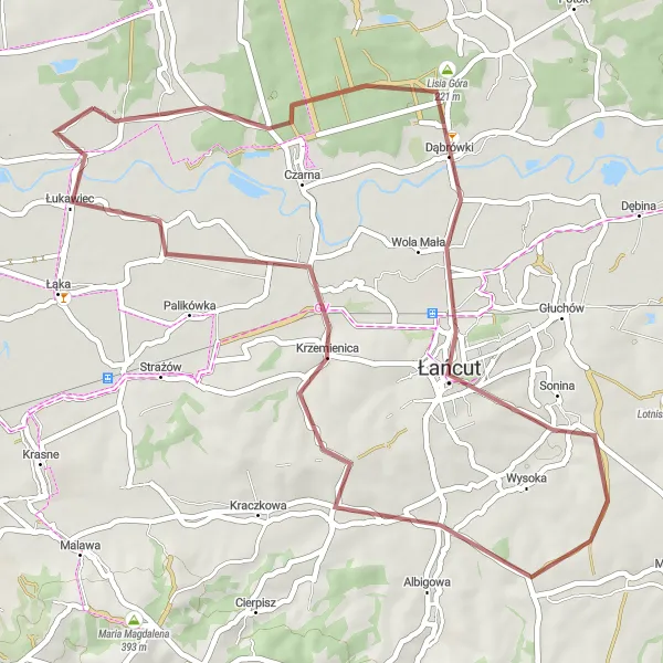 Miniatura mapy "Trasa przez Lisia Górę i Krzemienicę" - trasy rowerowej w Podkarpackie, Poland. Wygenerowane przez planer tras rowerowych Tarmacs.app