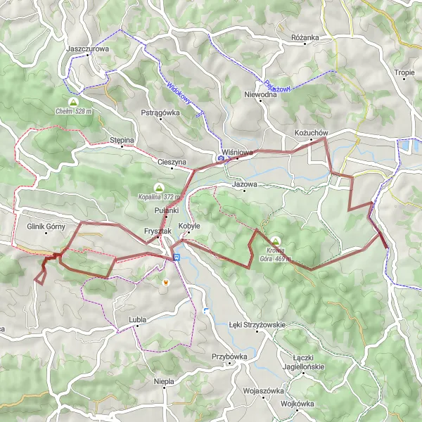 Map miniature of "Hidden Gravel Paths" cycling inspiration in Podkarpackie, Poland. Generated by Tarmacs.app cycling route planner