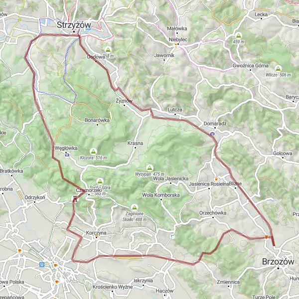 Miniatura mapy "Trasa gravelowa do Polany" - trasy rowerowej w Podkarpackie, Poland. Wygenerowane przez planer tras rowerowych Tarmacs.app
