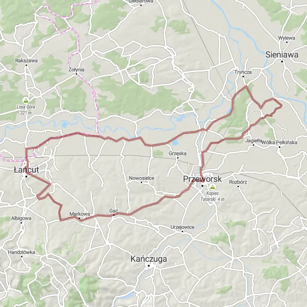 Miniatura mapy "Trasa rowerowa do Łańcuta" - trasy rowerowej w Podkarpackie, Poland. Wygenerowane przez planer tras rowerowych Tarmacs.app