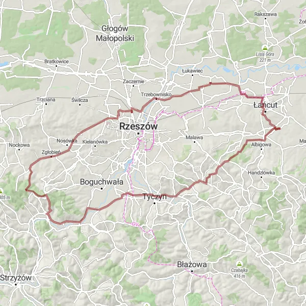 Miniatura mapy "Przejażdżka przez Trzebownisko" - trasy rowerowej w Podkarpackie, Poland. Wygenerowane przez planer tras rowerowych Tarmacs.app