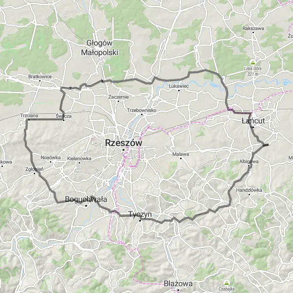 Map miniature of "Wysoka to Albigowa Loop" cycling inspiration in Podkarpackie, Poland. Generated by Tarmacs.app cycling route planner