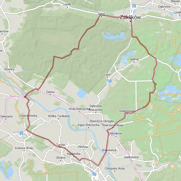 Map miniature of "The Turbia Gravel Adventure" cycling inspiration in Podkarpackie, Poland. Generated by Tarmacs.app cycling route planner