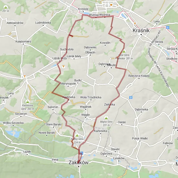 Map miniature of "Discover the Countryside" cycling inspiration in Podkarpackie, Poland. Generated by Tarmacs.app cycling route planner