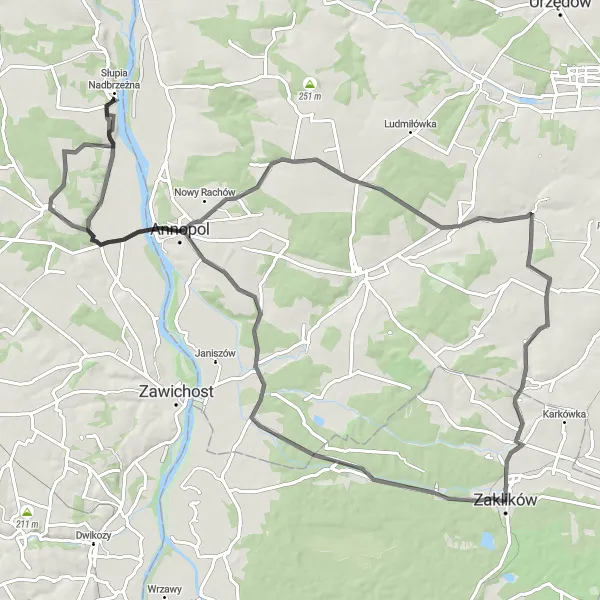 Miniatura mapy "Przez Borów do Stannicy w Jakubowicach" - trasy rowerowej w Podkarpackie, Poland. Wygenerowane przez planer tras rowerowych Tarmacs.app