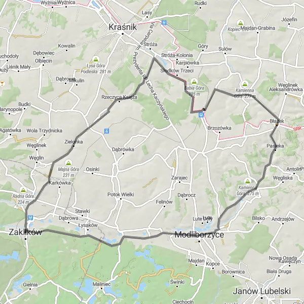 Map miniature of "Zaklików Loop" cycling inspiration in Podkarpackie, Poland. Generated by Tarmacs.app cycling route planner