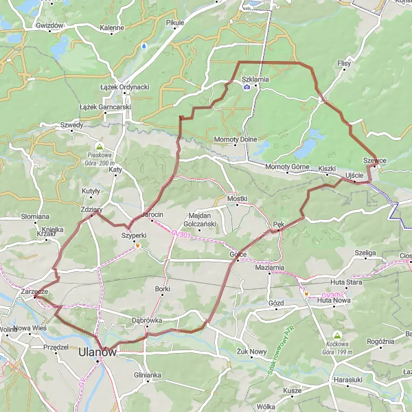 Map miniature of "Zarzecze to Zdziary Loop" cycling inspiration in Podkarpackie, Poland. Generated by Tarmacs.app cycling route planner
