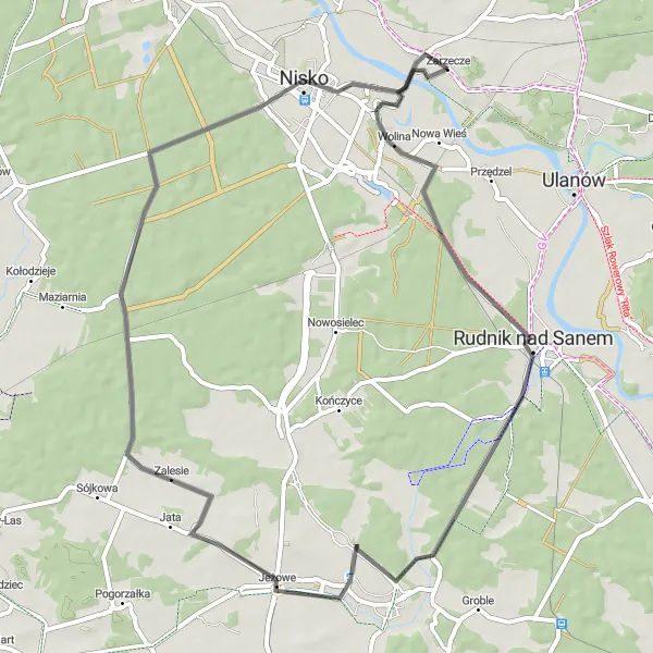 Map miniature of "Podkarpackie Cycling Adventure" cycling inspiration in Podkarpackie, Poland. Generated by Tarmacs.app cycling route planner