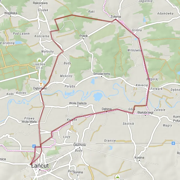 Miniatura mapy "Szlak przez Żołynię, Łańcut, Dąbrówki, Miasto" - trasy rowerowej w Podkarpackie, Poland. Wygenerowane przez planer tras rowerowych Tarmacs.app