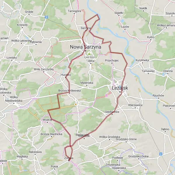 Map miniature of "Wydrze Loop" cycling inspiration in Podkarpackie, Poland. Generated by Tarmacs.app cycling route planner