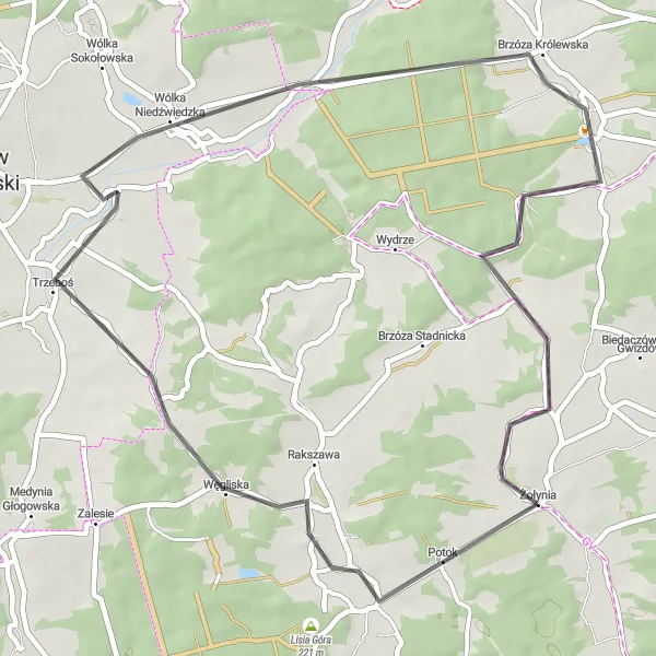 Map miniature of "The Scenic Road Adventure" cycling inspiration in Podkarpackie, Poland. Generated by Tarmacs.app cycling route planner