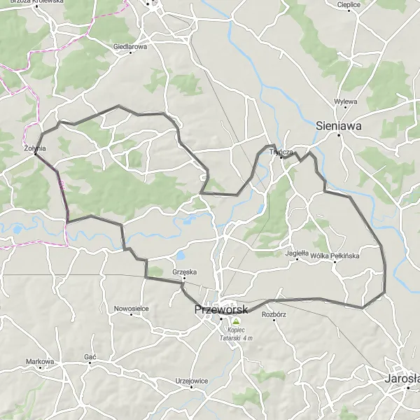 Map miniature of "Spectacular Road Cycling Adventure of Żołynia" cycling inspiration in Podkarpackie, Poland. Generated by Tarmacs.app cycling route planner