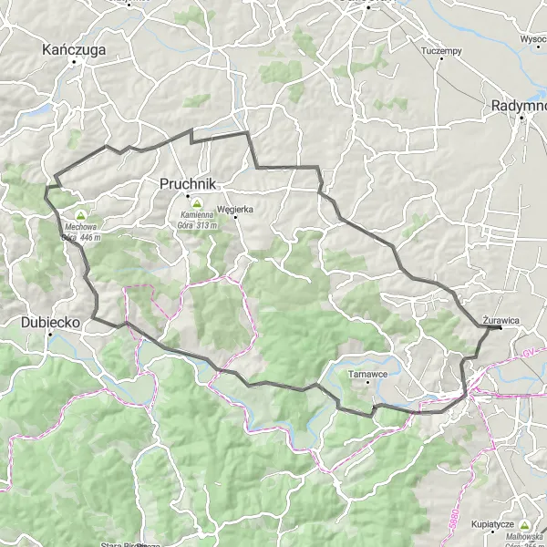 Miniatura mapy "Trasa widokowa przez Krasiczyn" - trasy rowerowej w Podkarpackie, Poland. Wygenerowane przez planer tras rowerowych Tarmacs.app