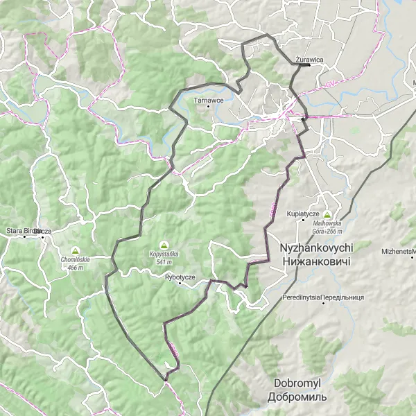 Map miniature of "Treasures of South Podkarpackie" cycling inspiration in Podkarpackie, Poland. Generated by Tarmacs.app cycling route planner