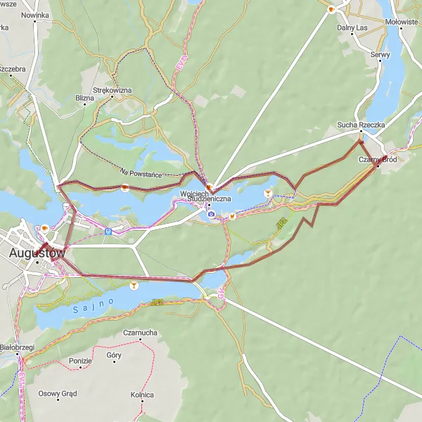 Miniatura mapy "Trasa Gravelowa przez Białe Augustowskie" - trasy rowerowej w Podlaskie, Poland. Wygenerowane przez planer tras rowerowych Tarmacs.app
