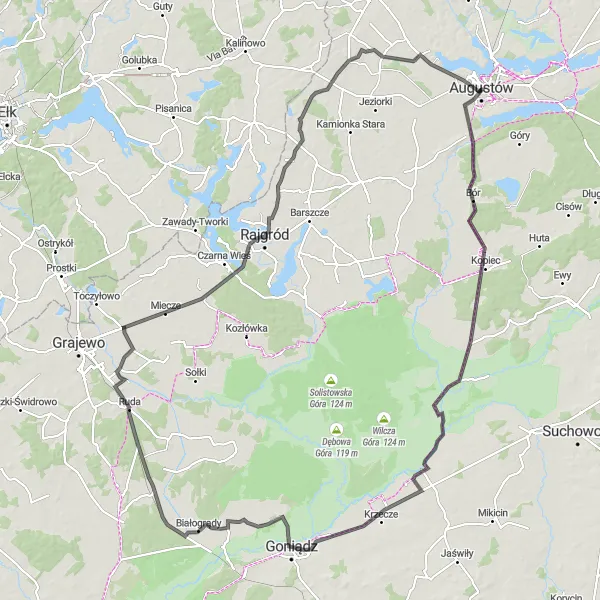 Map miniature of "The Augustów Experience" cycling inspiration in Podlaskie, Poland. Generated by Tarmacs.app cycling route planner