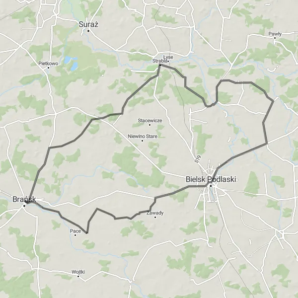 Map miniature of "Road Cycling Route to Wyszki and Strabla" cycling inspiration in Podlaskie, Poland. Generated by Tarmacs.app cycling route planner