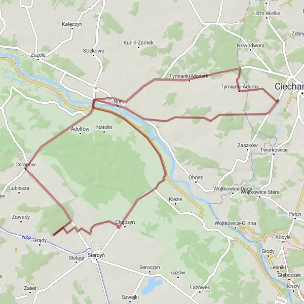 Miniatura mapy "Trasa gravelowa do Nura" - trasy rowerowej w Podlaskie, Poland. Wygenerowane przez planer tras rowerowych Tarmacs.app