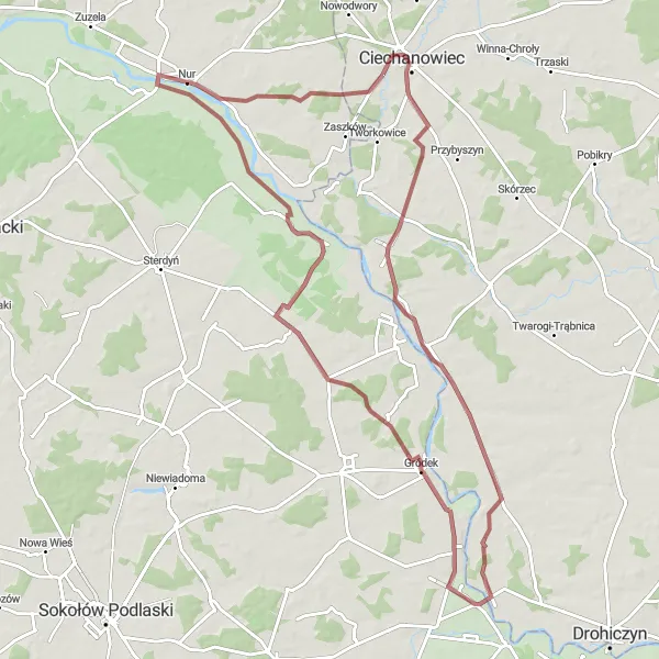 Miniatura mapy "Trasa gravelowa do Kozarzy" - trasy rowerowej w Podlaskie, Poland. Wygenerowane przez planer tras rowerowych Tarmacs.app