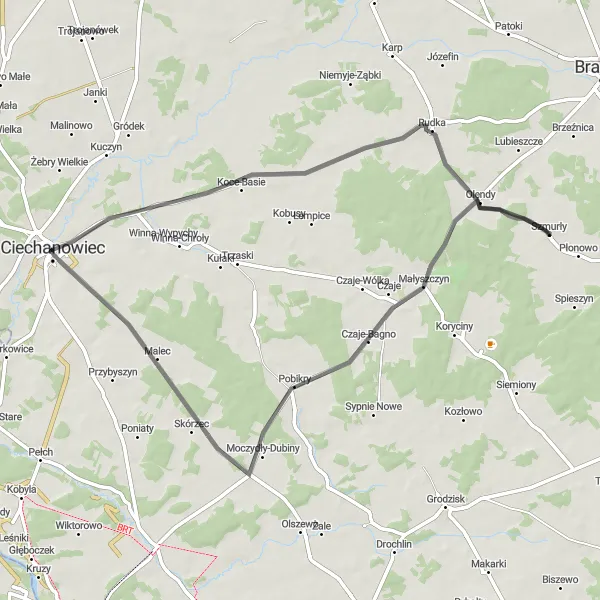 Miniatura mapy "Na rowerze przez Bujenkę i Ciechanowiec" - trasy rowerowej w Podlaskie, Poland. Wygenerowane przez planer tras rowerowych Tarmacs.app