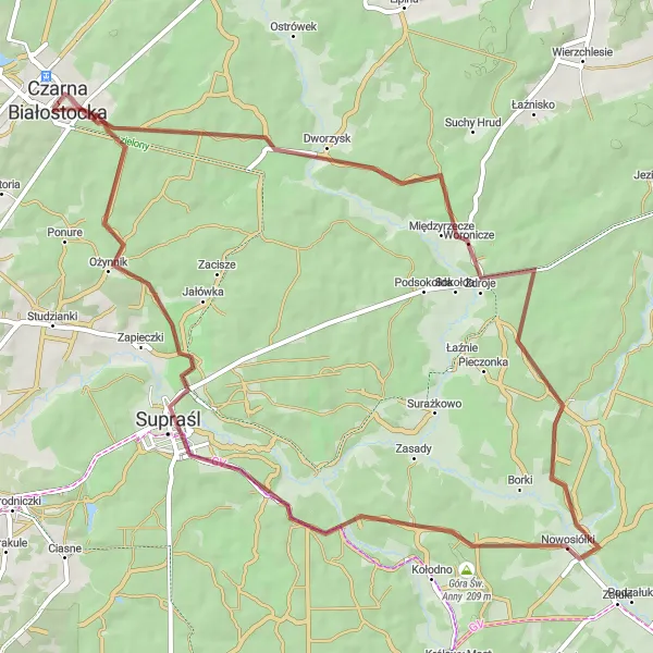 Map miniature of "Gravel Adventure" cycling inspiration in Podlaskie, Poland. Generated by Tarmacs.app cycling route planner