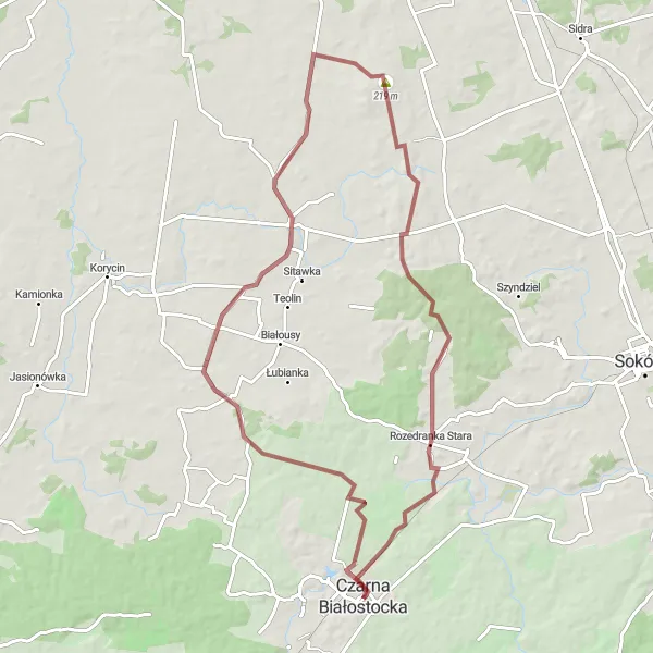 Map miniature of "Hidden Gems" cycling inspiration in Podlaskie, Poland. Generated by Tarmacs.app cycling route planner