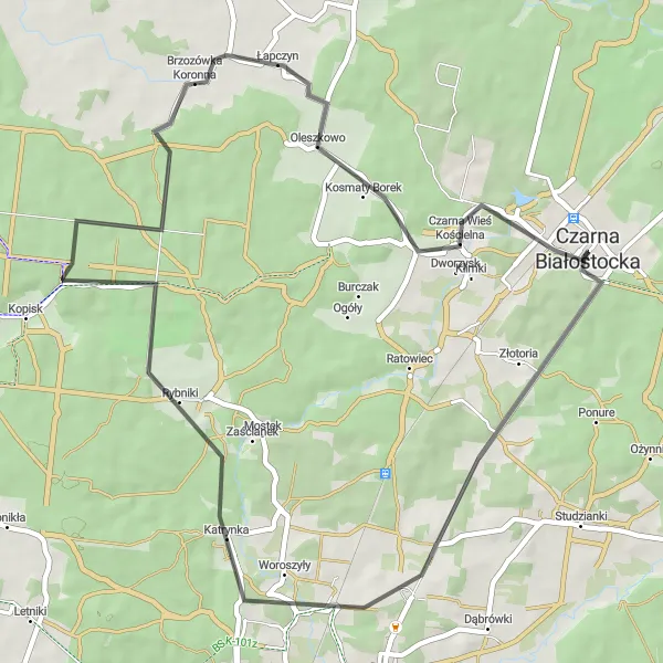 Map miniature of "Off the Beaten Path: The Gravel Adventure" cycling inspiration in Podlaskie, Poland. Generated by Tarmacs.app cycling route planner