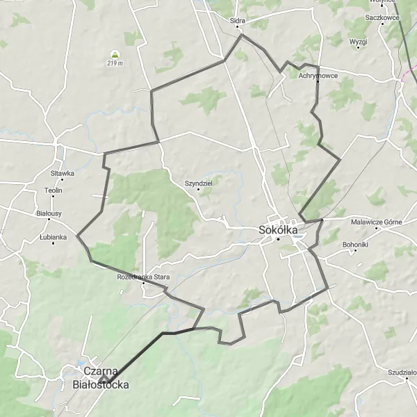 Miniatura mapy "Trasa przez Nową Rozedrankę i Sidrę" - trasy rowerowej w Podlaskie, Poland. Wygenerowane przez planer tras rowerowych Tarmacs.app