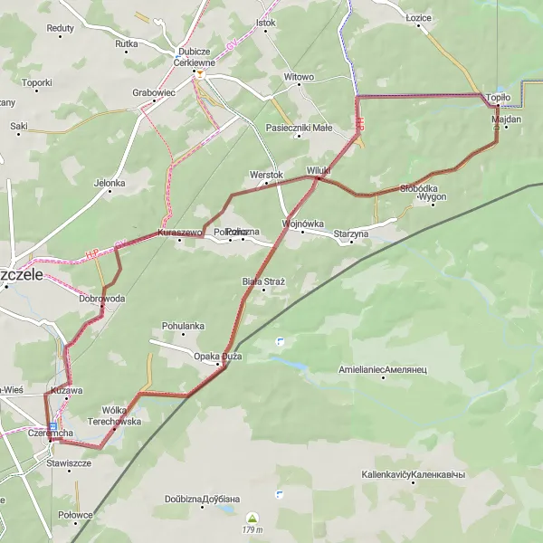 Map miniature of "The Gravel Escape" cycling inspiration in Podlaskie, Poland. Generated by Tarmacs.app cycling route planner