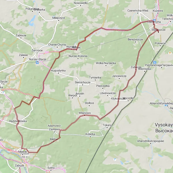 Miniatura mapy "Trasa przez Nurzec i Miedwieżyki" - trasy rowerowej w Podlaskie, Poland. Wygenerowane przez planer tras rowerowych Tarmacs.app
