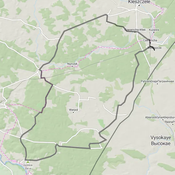 Map miniature of "The Countryside Circuit" cycling inspiration in Podlaskie, Poland. Generated by Tarmacs.app cycling route planner