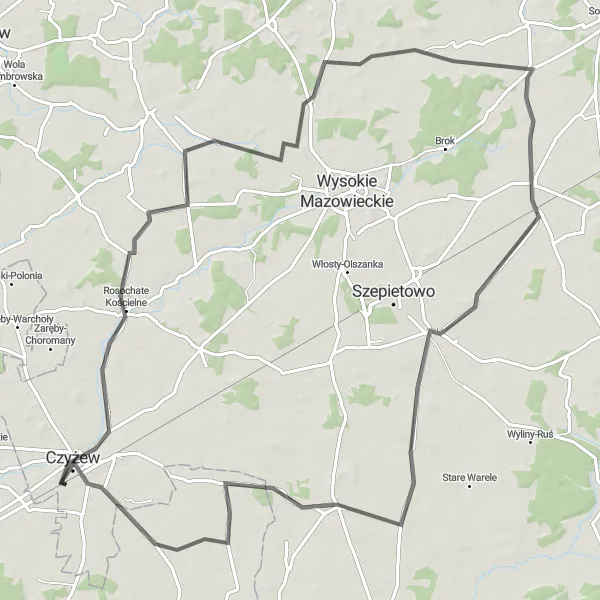 Miniatura mapy "Przejażdżka do Synagogi w Czyżewie" - trasy rowerowej w Podlaskie, Poland. Wygenerowane przez planer tras rowerowych Tarmacs.app