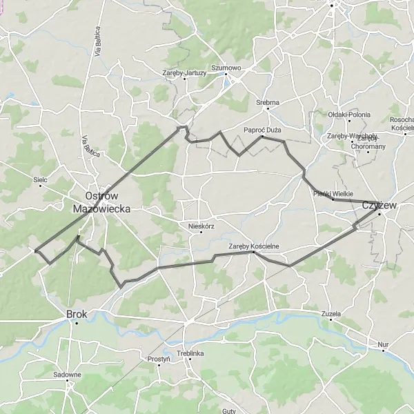 Miniatura mapy "Trasa przez Borów" - trasy rowerowej w Podlaskie, Poland. Wygenerowane przez planer tras rowerowych Tarmacs.app