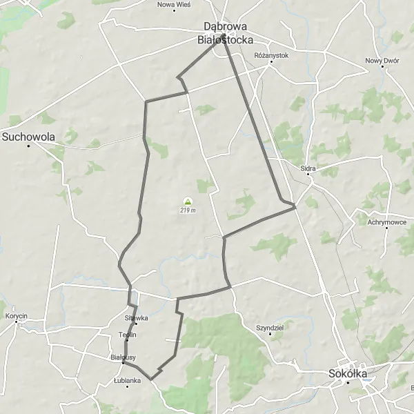 Miniatura mapy "Trasa Brzozowo - Dąbrowa Białostocka" - trasy rowerowej w Podlaskie, Poland. Wygenerowane przez planer tras rowerowych Tarmacs.app