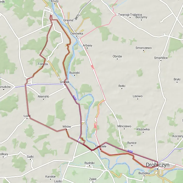 Miniatura mapy "Trasa Tonkiele" - trasy rowerowej w Podlaskie, Poland. Wygenerowane przez planer tras rowerowych Tarmacs.app
