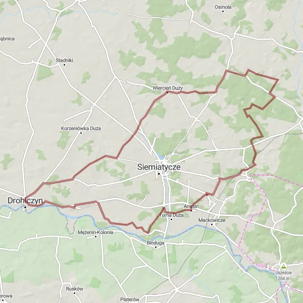 Miniatura mapy "Trasa gravelowa do Ruskiej Strony" - trasy rowerowej w Podlaskie, Poland. Wygenerowane przez planer tras rowerowych Tarmacs.app