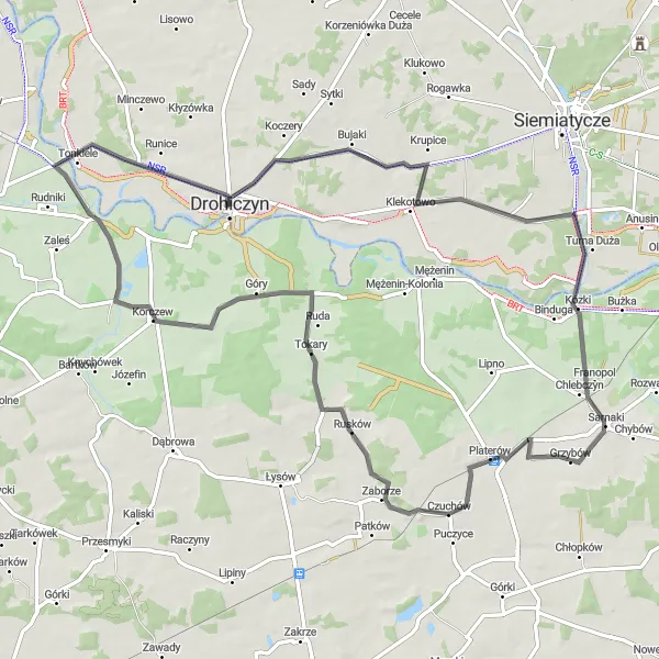 Miniatura mapy "Trasa Drohiczyńska i okolice" - trasy rowerowej w Podlaskie, Poland. Wygenerowane przez planer tras rowerowych Tarmacs.app