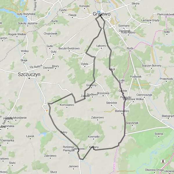 Map miniature of "Podlasie Countryside" cycling inspiration in Podlaskie, Poland. Generated by Tarmacs.app cycling route planner