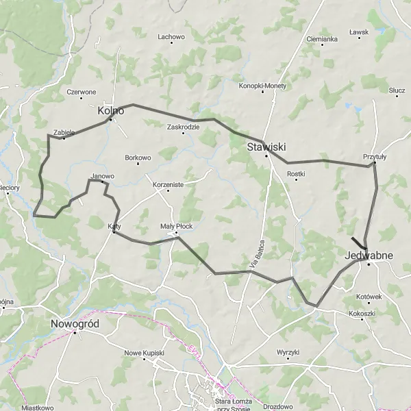 Miniatura mapy "Trasa rowerowa dookoła Jedwabnego" - trasy rowerowej w Podlaskie, Poland. Wygenerowane przez planer tras rowerowych Tarmacs.app