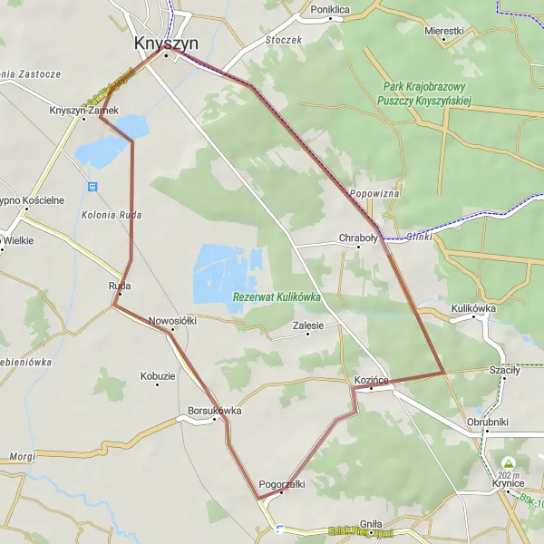 Miniatura mapy "Trasa szutrowa Knyszyn-Zamek" - trasy rowerowej w Podlaskie, Poland. Wygenerowane przez planer tras rowerowych Tarmacs.app