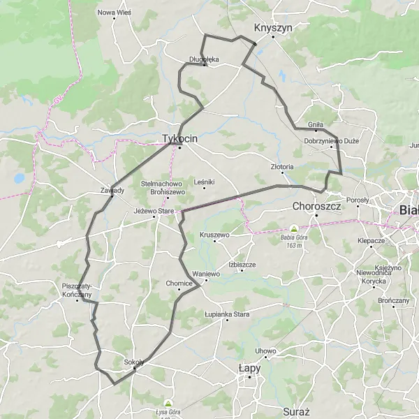 Map miniature of "The Eastern Loop" cycling inspiration in Podlaskie, Poland. Generated by Tarmacs.app cycling route planner