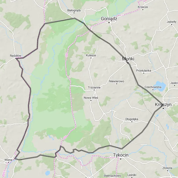 Map miniature of "The Podlaskie Countryside Escape" cycling inspiration in Podlaskie, Poland. Generated by Tarmacs.app cycling route planner