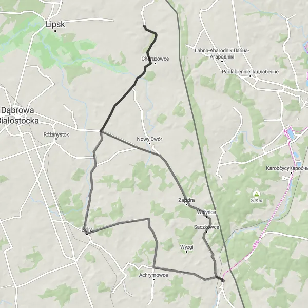 Map miniature of "The Kuźnica Road Adventure" cycling inspiration in Podlaskie, Poland. Generated by Tarmacs.app cycling route planner