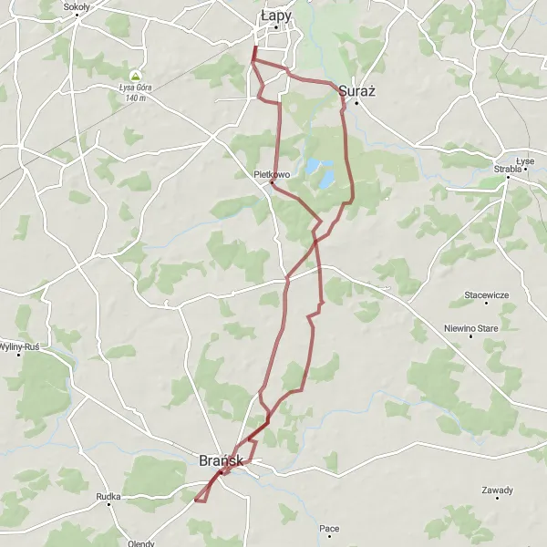 Map miniature of "Discovering Podlaskie Wilderness" cycling inspiration in Podlaskie, Poland. Generated by Tarmacs.app cycling route planner