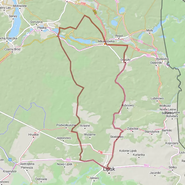 Map miniature of "Gravel Adventure Through Mikaszówka" cycling inspiration in Podlaskie, Poland. Generated by Tarmacs.app cycling route planner