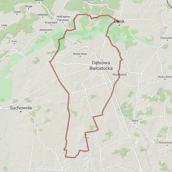 Map miniature of "LipskRóżanystok" cycling inspiration in Podlaskie, Poland. Generated by Tarmacs.app cycling route planner