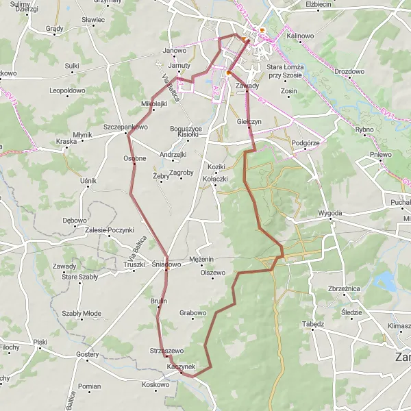 Miniatura mapy "Trasa gravelowa przez Czerwony Bór i Szczepankowo" - trasy rowerowej w Podlaskie, Poland. Wygenerowane przez planer tras rowerowych Tarmacs.app