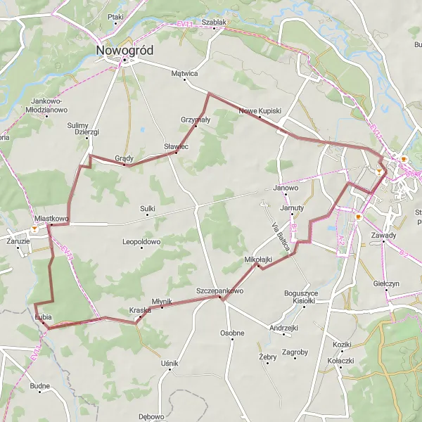 Miniatura mapy "Trasa gravelowa przez Miastkowo" - trasy rowerowej w Podlaskie, Poland. Wygenerowane przez planer tras rowerowych Tarmacs.app