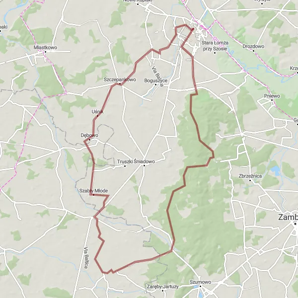 Miniatura mapy "Trasa gravelowa przez Czerwony Bór" - trasy rowerowej w Podlaskie, Poland. Wygenerowane przez planer tras rowerowych Tarmacs.app